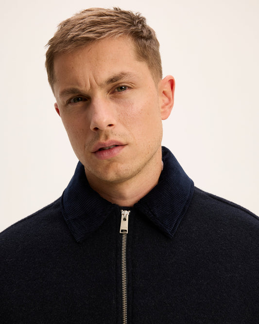 Sand Wool Jacket with Corduroy Collar