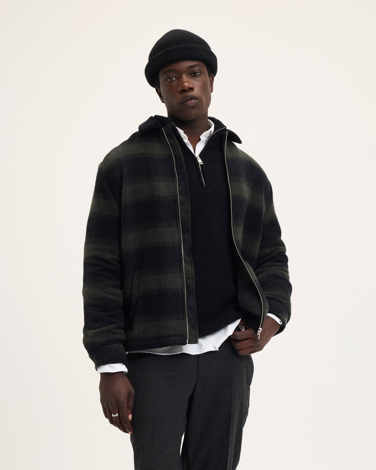 Sand Wool Jacket with Corduroy Collar