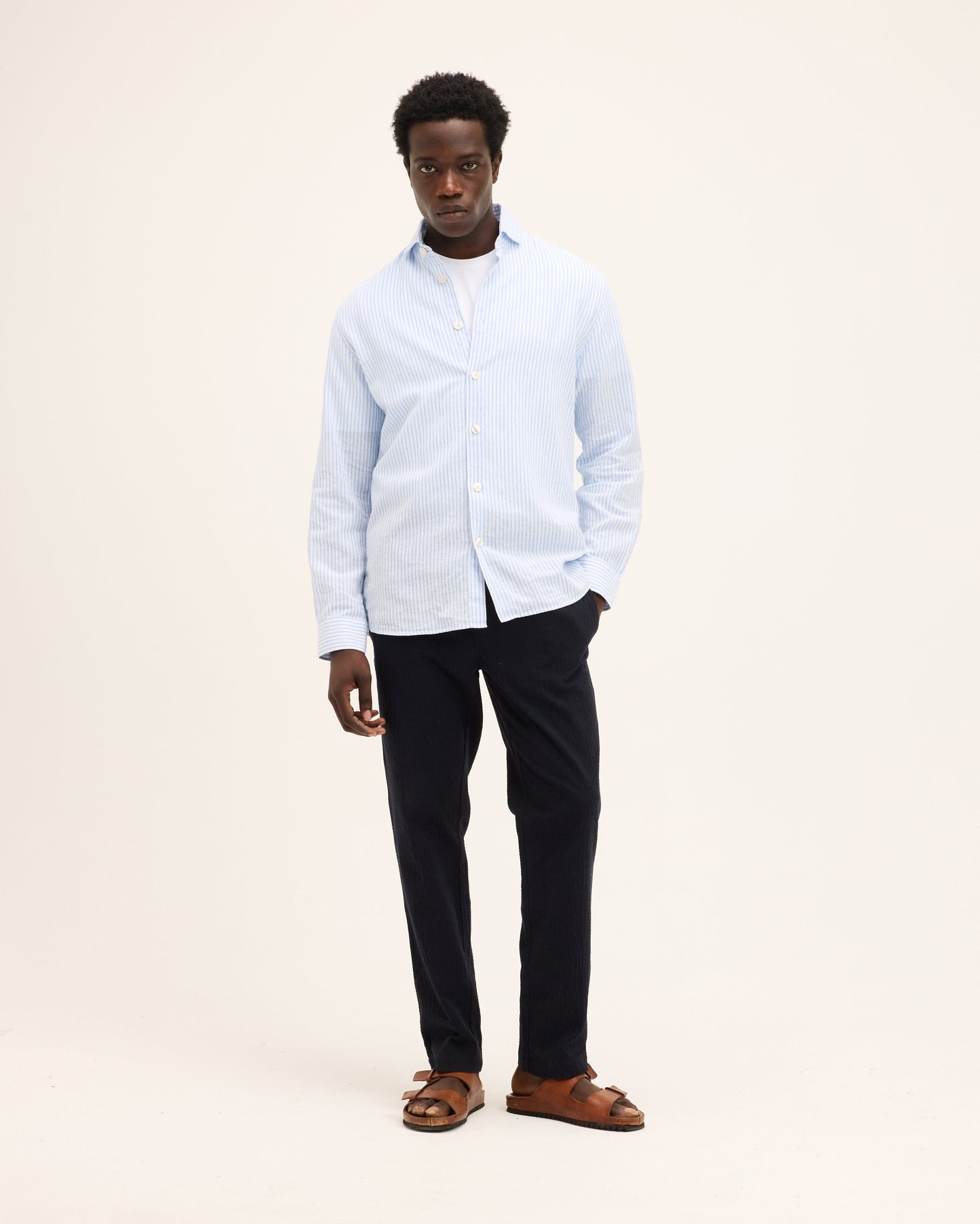 Subway Striped Button-up Linen Shirt